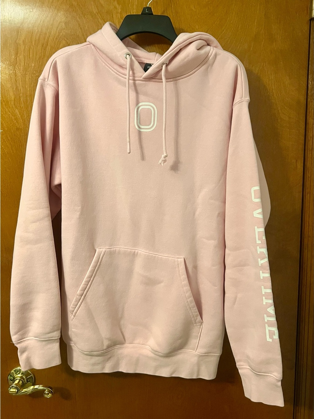 Women's Light Pink Hoodie Sweatshirt with Sleeve Logo